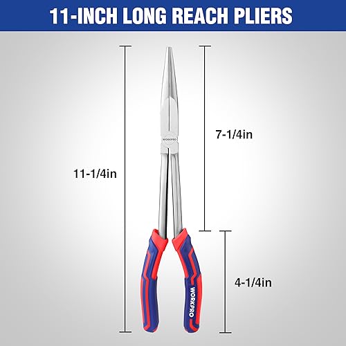 WORKPRO Premium 11” Extra Long Needle Nose Pliers, Paper Clamp Precision, Heavy-Duty CRV Steel, Soft Grip - style: 11-inch