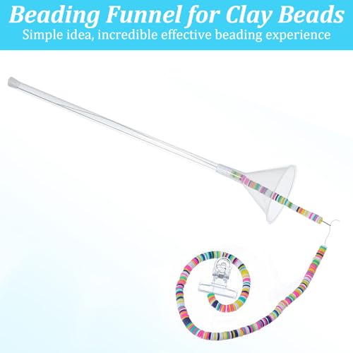 Quilax 6Pcs Beading Tools Kit, Beading Needles, Bead Funnel, and Clips for 0.2" Clay Beads Jewelry Making, Bracelets, Necklaces (Not Include Clay Beads)