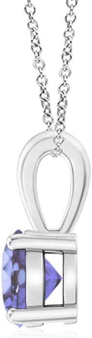 Angara Natural Tanzanite Solitaire Pendant for Women | Round Tanzanite Solitaire Pendant Necklace in 14K Solid Gold/Silver/Platinum With 18" Chain | December Birthday, Gemstone Jewelry Gift