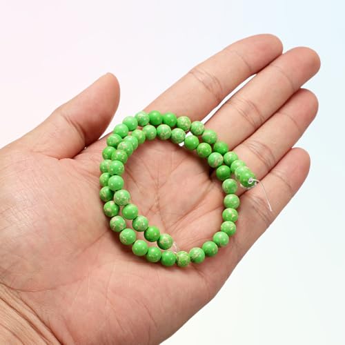 HARFINGTON 50pcs Natural Stone Beads 6mm Green Turquoise Round Gemstone Stone Loose Beading Real Genuine Smooth Balls Bead for Jewelry Making Bracelets Necklace Earrings DIY - color: Green Turquoise, size: 6mm