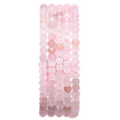 BEADIA Faceted Natural Rose Quartz Crystal Stone Rondelle 3x4mm Loose Semi Gemstone Beads for Jewelry Making 38cm - color: Rose Quartz Faceted Rondelle, size: 3x4mm