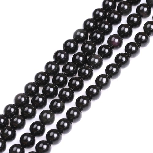 GEM-Inside Natural 8mm Black Obsidian Gemstone Loose Beads Round Energy Power Beads for Jewelry Making 15" - color: Black Obsidian, size: 8mm
