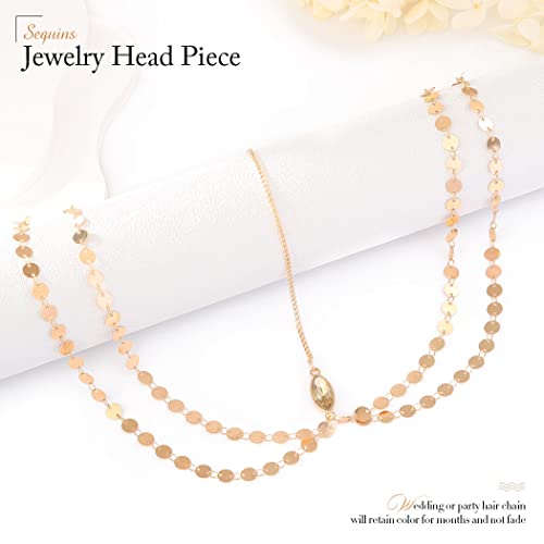 Yean Gold Sequins Head Chain Bohemian Hair Jewelry Headpiece Forehead Band Festival Headband Accessories for Women - color: Gold