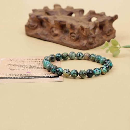 AD Beads Handmade Gemstone Stretch Elastic Bracelet Crystal Healing Reiki Nature's Beauty and Spiritual Essence Unisex - color: African Turquoise (Spiritual Growth), size: 8mm
