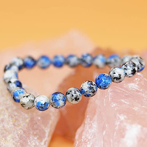 8mm Natural Gemstone Stretch Bracelet, Handmade Unisex Crystal Bracelets for Meditation, Yoga, Spiritual Healing & Positive Energy - color: K2 Azurite