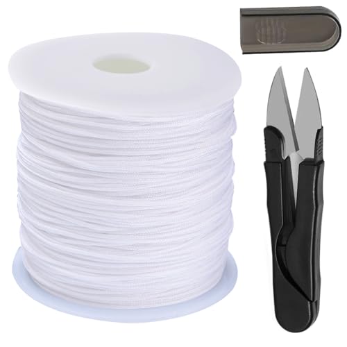 1mm White Nylon String for Bracelets, QBJAYTY 100 Yards Satin Nylon Cord for Macramé, Blinds, Wind Chimes, Bracelet String for Bracelets Necklaces Pendants Making (1mm White) - size: 1mm, style: white