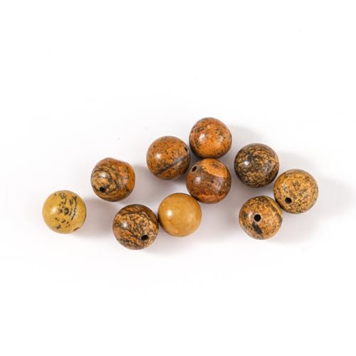 100Pcs Natural Stone 6mm Brown Picture Round Loose Gemstone Energy Healing Beads Hole Size 1mm DIY Smooth Beads for Bracelet Necklace Earrings Jewelry Making - color: Brown Picture, size: 6mm