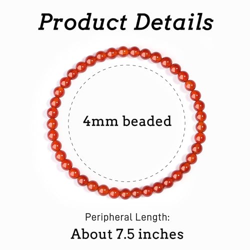MAIBAOTA Healing Crystal Bracelet for Women Men, 8/4 mm Natural Stone Beaded Bracelets, Jewelry Birthday Gifts, Round Gemstones Stretch Bracelets - color: Red-Carnelian, size: 4 mm
