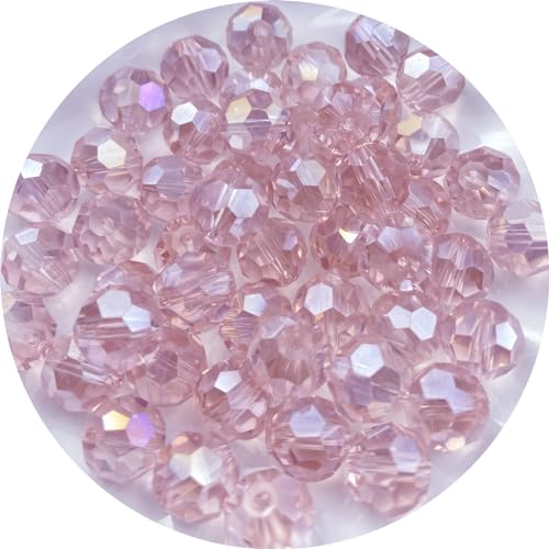 Crystal Glass Beads 200 Pieces 6mm Round Faceted Glass Spacer Beads for Jewelry Making Bracelet Earring Necklace DIY Craft Supplies(Pink AB) - color: Pink AB, size: 6mm
