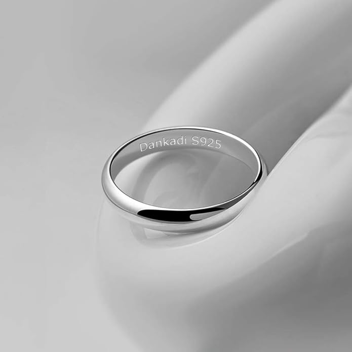 Dankadi Simple Fashion S925 Sterling Silver Ring Smooth Plain Dome Comfort Solid Silver Wedding Ring For Men & Women 3.5 mm 3-13# 24k Real Gold Plated Jewelry