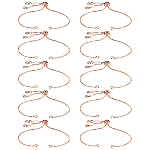 Sureio 10 Pieces Adjustable Slider Bracelet for Jewelry Making Bracelet Chains for DIY Jewelry Making Findings Extender Chains with Rhinestones Ends for Women (Rose Gold) - color: Rose Gold