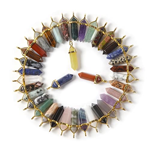 Justinstones Crystal Healing Hexagonal Point Chakra Reiki Pendant Beads Lot - color: 24PCS All Natural Gold Cap Mixed