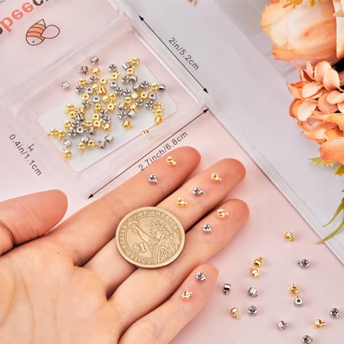 Beebeecraft 100Pcs 18K Gold Plated Brass Crimp Beads Charms Gold Silver Loose Rondelle Spacer Beads 4.5x3.5mm Metal Beading Findings for DIY Jewelry Making - color: Tube