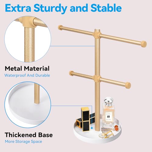 bodkar 2 Tier Gold Jewelry Display Holder, Necklace and Bracelet Hanging Organizer, Metal Tower Stand for Bangles, Necklaces, Rings, Earrings and Watch - color: 2 tier Gold