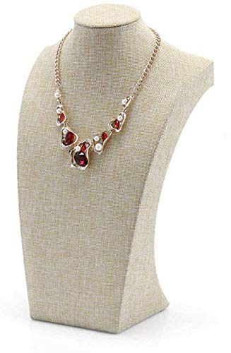 Beige Linen Necklace Display Bust - 11.8" Jewelry Holder for Necklaces, Bracelets, Figure Display Stand (30x17cm) - size: 30x17cm