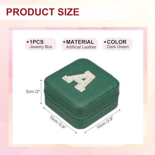 PATIKIL Travel Jewelry Case,A Initial Small Travel Jewelry Box Organizer Rings Earrings Storage Case Personalized Gifts for Women Girls Birthday Christmas Bridesmaid Gifts,Dark Green - style: A