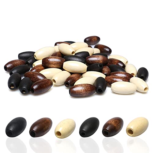 60 Oval Wooden Beads with 4mm Hole, Brown Wood Beads Varity Pack 13 x 25mm Mixed Colors Wooden Tube Spacer Beads for Macrame Crafts Making - color: 26x13mm, 3 Colors#60pcs