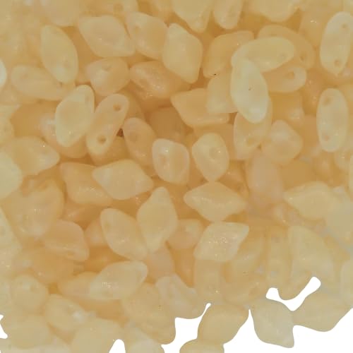 GemDuo Beads, 2-Hole Diamond Shaped Czech Glass Beads 5x8mm 10 Grams Frozen Matte Cream