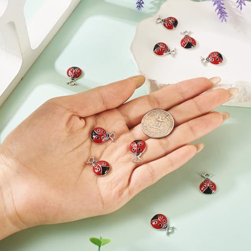 Craftdady Enamel Dangle Charms Pendant Food Animal Flower Cute Charms Colorful Metal Fruit Pendants Hang Ornament for Craft Bracelet Necklace Earring Key Chains Jewelry Making - color: Red Ladybug