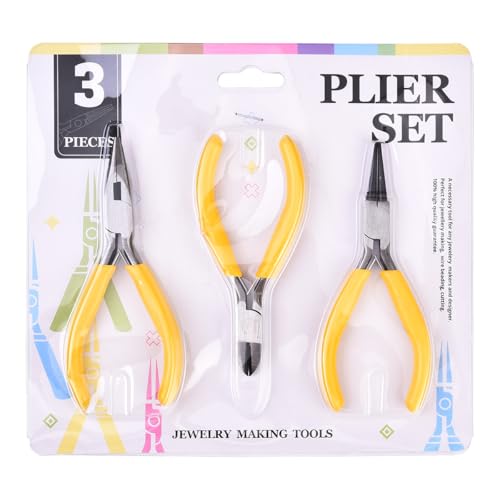 Pliers for Jewelry Making, Jewelry Pliers Set Includes Needle Nose Pliers, Round Nose Plier and Wire Cutters, Jewelry Making Tools for Jewelry Repair, Wire Wrapping, Beading and Crafts - color: Yellow