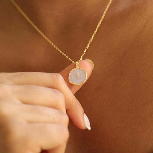 Mothers Day Gifts for Mom Cross Necklace for Women Dainty 14K Gold Plated Cross Coin Necklace Simple Round Disc Pendant Minimalist Cute Charm Everyday Religious Jewelry Gifts - style: cable chain