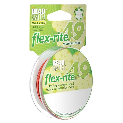 The Beadsmith Flex-Rite Beading Wire - 49-Strand Nylon-Coated Stainless-Steel Wire, 0.014" (0.35 mm) Dia, Orange, 30 ft Spool, Durable Necklace & Bracelet String, for Jewelry Making Supplies - color: Orange, size: .014” Dia - 30 ft