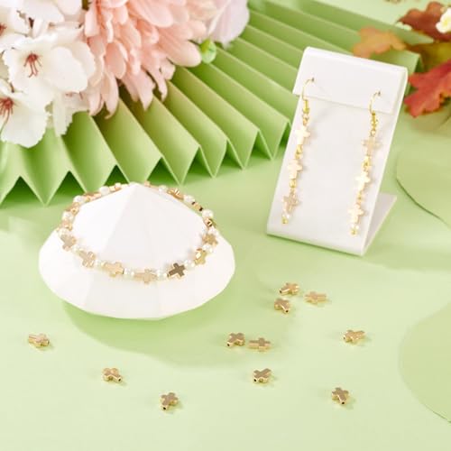 98 Pcs 6mm Hematite Cross Beads for Bracelets Natural Hematite Gemstone Beads Gold Cross Crucifix Bead Charms for Women Men Bracelet Necklace Jewelry Making - color: Gold-Hematite
