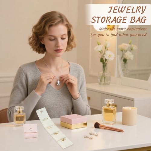 3Pcs Mini Travel Jewelry Bag Travel Jewelry Roll Bag with Buckle Portable Foldable Travel Jewelry Organizer Case, Small Jewelry Box for Necklaces, Rings, Earrings