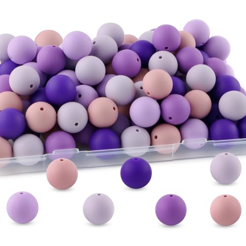 60pcs 19mm Silicone Beads for Keychain Making Mix Color Round Beads for Pens and Bracelet Crafts(Purple) - color: Purple, size: 19mm