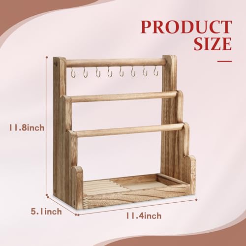 Emfogo Jewelry Organizer Stand, 4 Tier Wood Bracelet Holder With Necklace Holder, Rustic Large Capacity Jewelry Holder Display for Bracelets Bangles Necklaces Rings Watches Scrunchies (Rustic Brown)