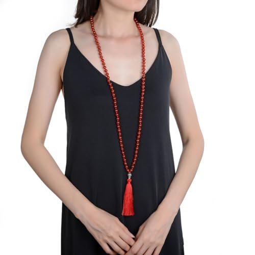 Adabele Premium 108 Mala Beads Malas Necklace - Natural Healing Gemstone Tibetan Buddhist Japa Prayer Meditation Reiki Chakra Stone Quartz Rock Women Men Jewelry - style: Carnelian