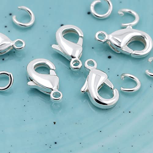 Lobster Clasps for Jewelry Making, 150pcs 9mm Lobster Claw Clasps with Open Jump Rings Necklace Bracelet Extender 14K Gold Claps for DIY Jewelry Repair(Silver) - color: Silver