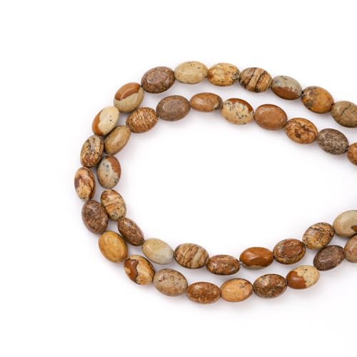 6×8mm Natural Brown Picture Gemstone Loose Beads Flat Oval Healing Crystal Loose Stone Beads for Jewelry Necklace Bracelet Earring Craft - color: Brown Picture