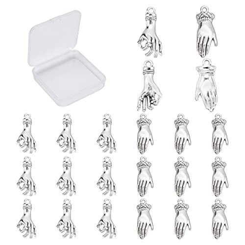 SUNNYCLUE 1 Box 40Pcs 2 Styles Antique Silver Hand Pendant Mini Alloy OK Gesture Vintage Charms Bulk Tibetan Style Fingers Lucky Pendants for Jewelry Making Charms Bracelets Findings