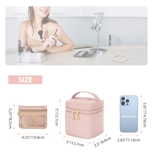 Teamoy Mini Jewelry Organizer with 6 Small Jewelry Bags, Travel Jewelry Storage Box for Necklaces, Rings, Earrings, Bracelets, Quilted Pink - color: Pink