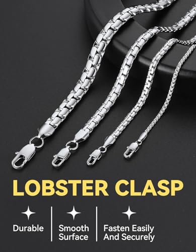ChainsHouse Flat Box Chain Necklace Men, 2/4/6/8mm Round Link Chain Necklaces, Stainless Steel/Black/14K Gold Plated Mens Jewelry, 14"-30" Length, Come Gift Box - color: A-2mm-stainless, size: 20 Inches