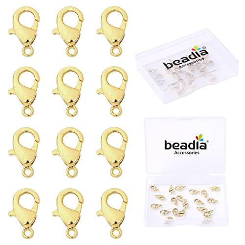 BEADIA 14K Gold Plated Lobster Clasps Non Tarnish 12mm 20pcs for Jewelry Making Findings - color: Lobster Clasps 14K Gold, size: 12mm