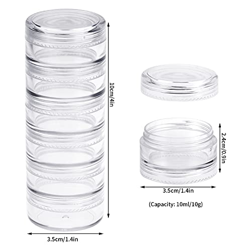 Fengek 6 Sets 6 Layer Stackable Plastic Containers, 10G/10ML Clear Cosmetic Storage Box Round Organizer Jars for Beads, Buttons, Small Jewelry Findings