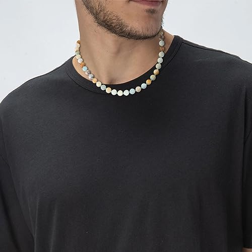 GAVU Hand-knotted Men's Beaded Necklace, Crystal Necklace for Men - color: Amazonite, size: 20"