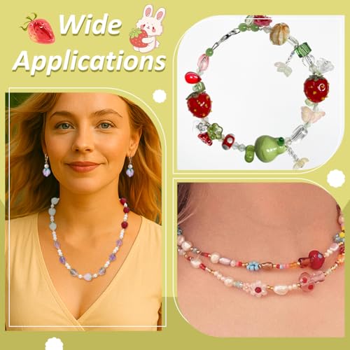 NBEADS 44 Pcs 6 Styles Strawberry Glass Beads, Handmade Lampwork Fruit Beads Crystal Mini Fruit Charms for DIY Jewelry Making