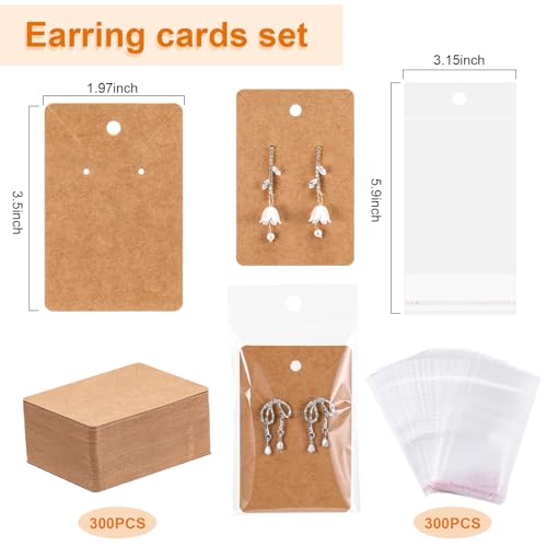 Tondiamo 2400 Pcs Earring Making Kit, Include Bright Gold, Silver and Gold Ear Hooks, 300 Earrings Cards Anti Sensitive Earring Making Tool with Jump Rings and OPP Bags for Repair(Brown Cards) - color: Brown Cards
