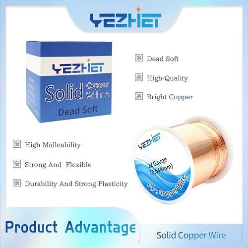 Solid Soil Copper Wire(22 Gauge, 16OZ, 500Ft) for Jewelry Making, Bare Pure Copper Wire for Crafts - size: 22GA