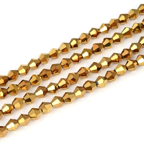 250pcs Czech 6mm (0.24 Inch) Faceted Bicone Crystal Glass Loose Beads Spacer Bulk Gold Aurum for DIY Craft Jewelry Making CCB633 - color: Gold Aurum, size: 6mm - 250pcs