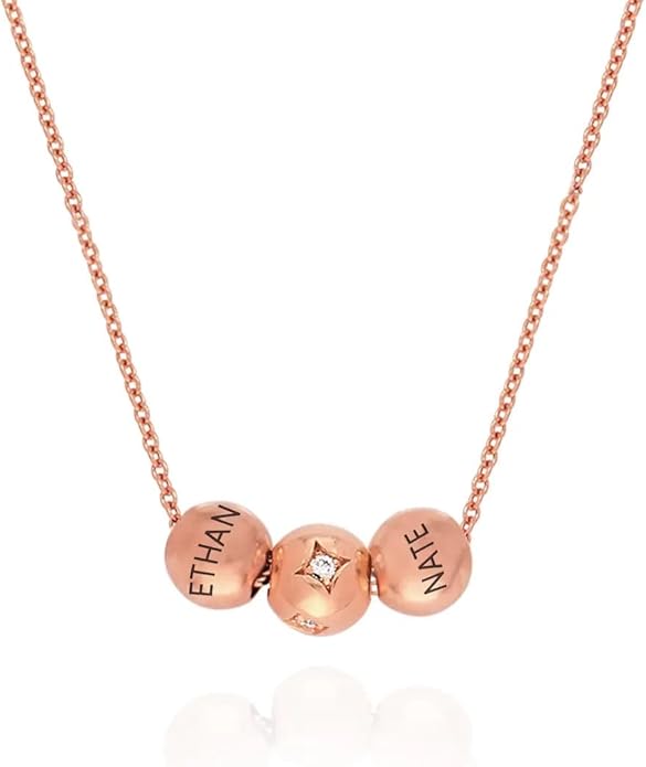 MyNameNecklace Personalized The Balance Charm Necklace with Custom Engraved Beads - Cable/Link Chain - Dainty Gift for Mom, Her - Jewelry for Christmas