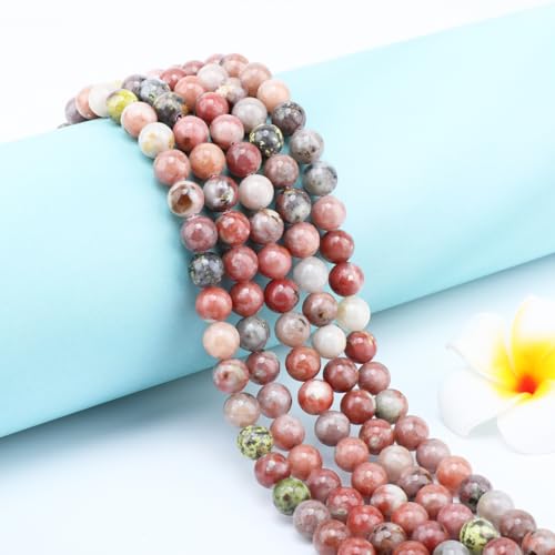 Natural Stone Beads Round Genuine Real Stone Beading Strand Loose Gemstones DIY Smooth Bead for Bracelet Necklace Earrings Jewelry Making (Red Plum Blossom Stone, 8mm 45 Pieces) - color: Red Plum Blossom Stone, size: 8mm 45pcs
