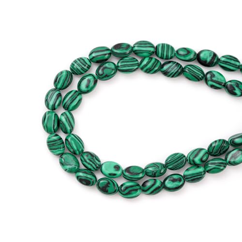 6×8mm Natural Malachite Gemstone Loose Beads Flat Oval Healing Crystal Loose Stone Beads for Jewelry Necklace Bracelet Earring Craft - color: Malachite