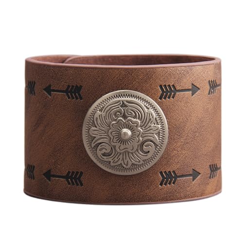 GelConnie Leather Cuff Bracelet Punk Braided Bracelets Rock Leather Wristbands Faux Mens Leather Bracelet Gothic Viking Bangle Adjustable Wrap Bracelet for Women,Men - color: Flower Brown Bracelet