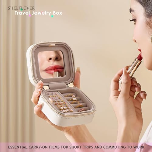 Small Jewelry Box, Easy Carried Travel Jewelry Organizer PU Leather Mini Holder Box Storage Case Portable, Necklace, Earring, Rings, Bracelets, Pure White - color: Pure White