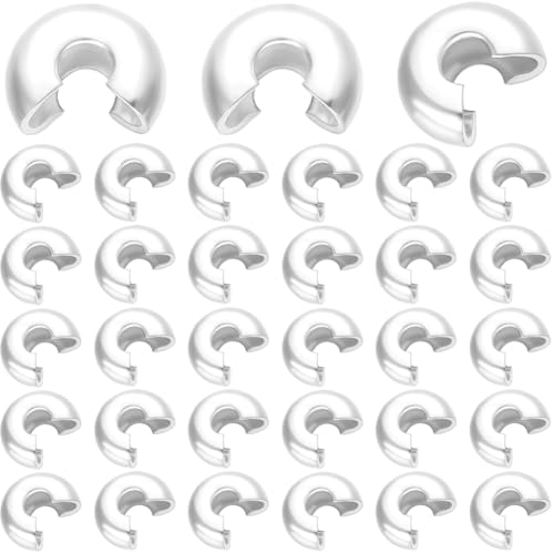 Beebeecraft 1 Box 200Pcs Half Round Open Crimp Beads 925 Sterling Silver Plated Crimping Bead 5mm Stoppers Knot Covers End Tip Caps for Jewelry Making Findings DIY Crafts Bracelets Necklace Supplies - color: Silver, size: 4mm