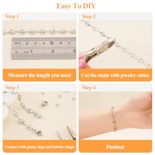 YOUBEIYEE 13 Feet Jewelry Chains Bulk Stainless Steel Silver Crown Links Chain for Jewelry Making Women Necklace DIY Jewelry Supplies Findings - color: Crown Silver